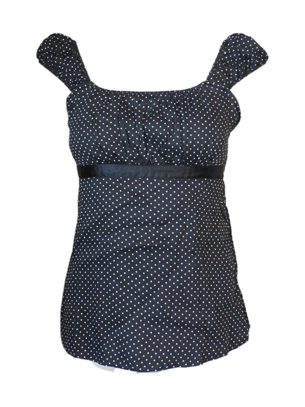 Black and white polka dot puff sleeve babydoll blouse